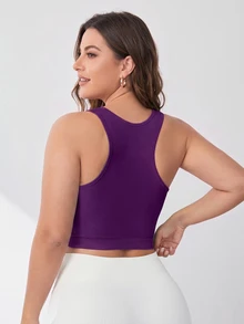 SHEIN Rhythm Era Women's Plus Size Solid Color Cropped Sports Tank Top - Violet Purple - View 5