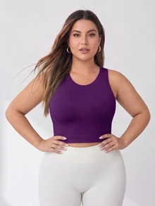 SHEIN Rhythm Era Women's Plus Size Solid Color Cropped Sports Tank Top - Violet Purple - View 4