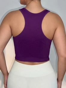 SHEIN Rhythm Era Women's Plus Size Solid Color Cropped Sports Tank Top - Violet Purple - View 6