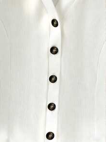 GlowEve Women's Fashion Deep V-Neck Short Sleeve Cinched Waist Metal Button Closure Elegant Romantic Casual Daily Wear, Work, Dinner, Spring/Summer T-Shirt - White - View 6
