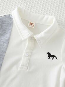 Cozy Pixies Baby Boy Horse Pattern Contrast Color Polo Collar Short Sleeve Top And Elastic Waist Pants 2 Pieces Set Cotton Outfit College Leisure Suits For - Multicolor - View 3