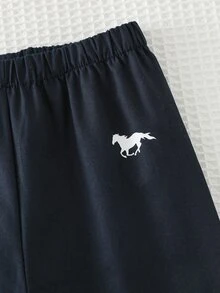 Cozy Pixies Baby Boy Horse Pattern Contrast Color Polo Collar Short Sleeve Top And Elastic Waist Pants 2 Pieces Set Cotton Outfit College Leisure Suits For - Multicolor - View 4