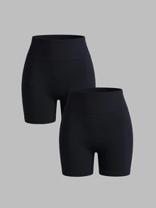 Sweetra Women's Plus Size Solid Color Casual Versatile Daily Travel Sports Shorts - Black - View 3