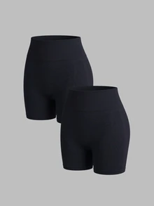Sweetra Women's Plus Size Solid Color Casual Versatile Daily Travel Sports Shorts - Black - View 1