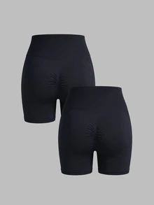 Sweetra Women's Plus Size Solid Color Casual Versatile Daily Travel Sports Shorts - Black - View 2