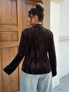 EastFlair Plus Size Elegant Vintage Frog Button Long Sleeve Shirt For Vacation Fall - Brown - View 8