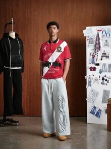 TOKVUE 男士拼色拼接短袖 Polo 衫 - 紅色 - 查看 2