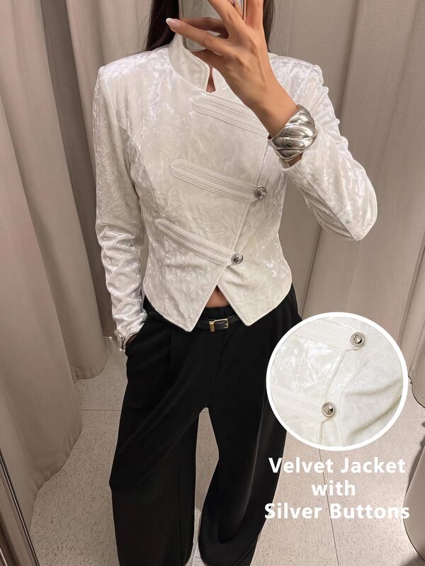 Maija Women's Vintage Elegant 70's Versatile Asymmetrical Button Long Sleeve Jacket For Vacation Going Out Party Outfits Work Autumn Clothes Off-White