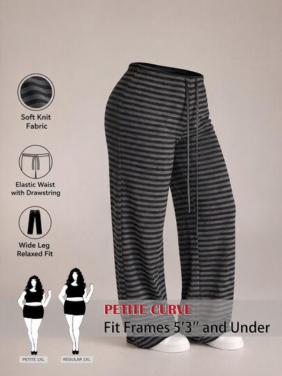 SHEIN PETITE CURVE Plus Size Casual Loose Striped Pants
