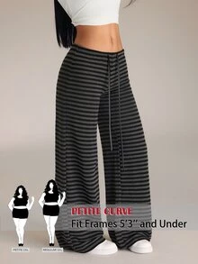 SHEIN PETITE CURVE Plus Size Casual Loose Striped Pants - Black - View 1