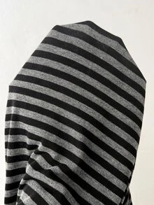 SHEIN PETITE CURVE Plus Size Casual Loose Striped Pants - Black - View 3