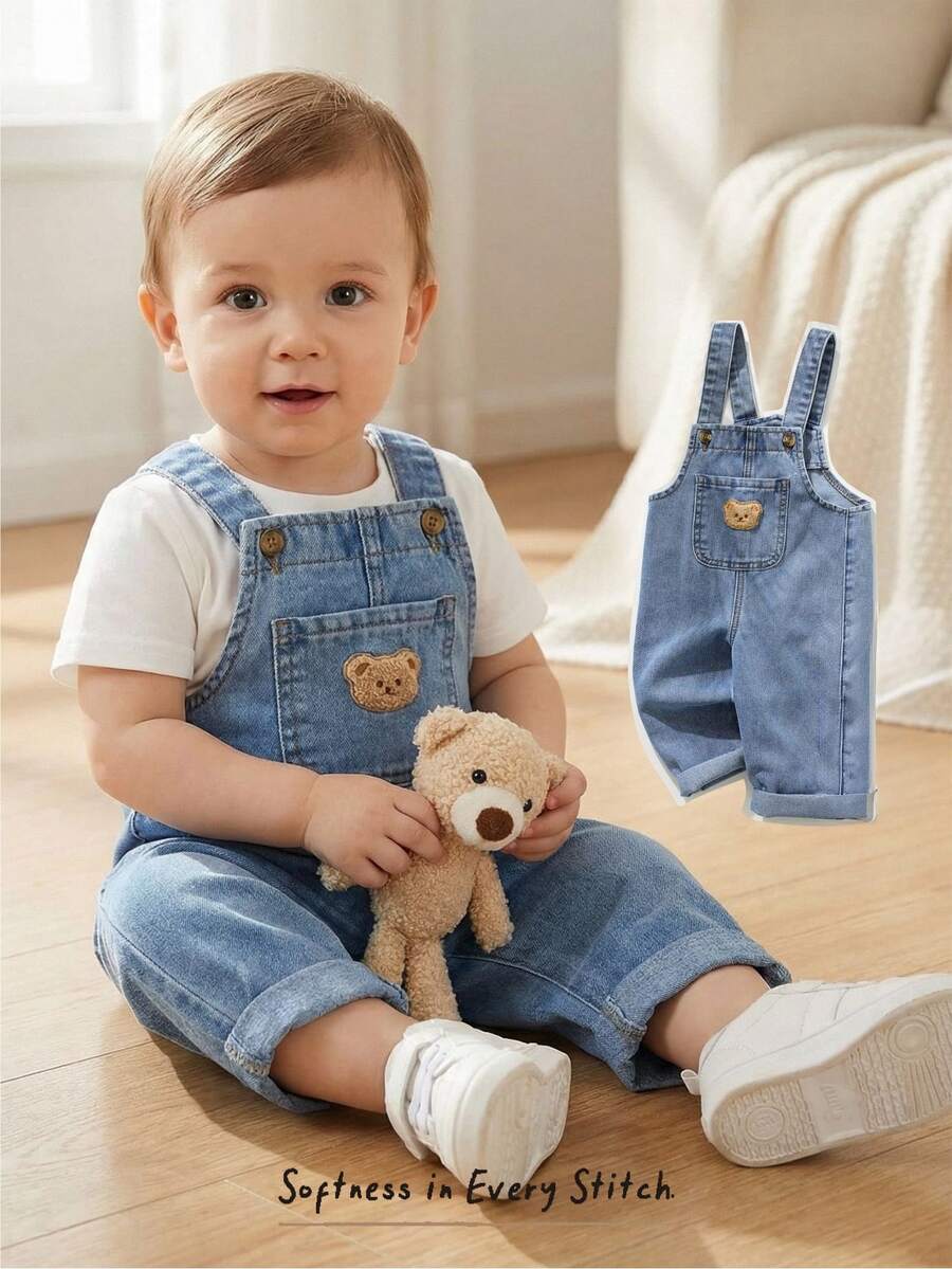 Cozy Pixies Baby Boy Cartoon Bear Printed Bib & Pants Set, Versatile & Comfortable,Kids - Blue - View 1