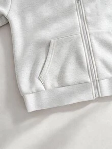 SHEIN Sparklyn 秋冬女童連帽拉鍊外套 混搭街頭風 保暖針織面料 略鬆版型預留成長空間 瞬間變身活力校園女孩 - 灰色 - 查看 6