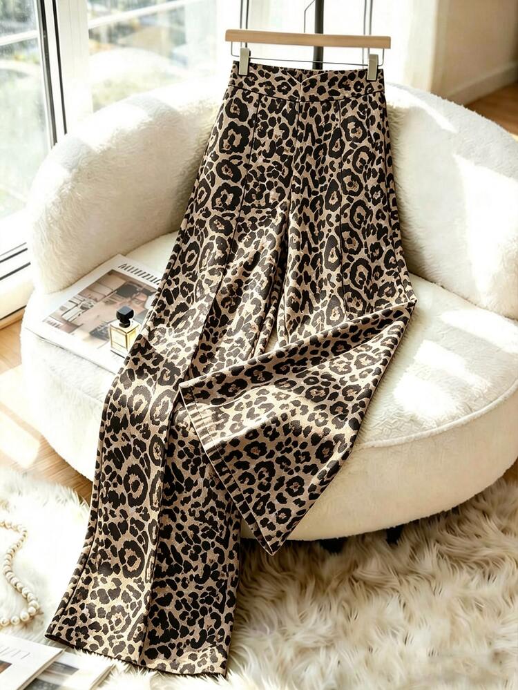 Elenzga Pantalones largos casuales y versátiles de uso diario con estampado de leopardo para mujeres de talla grande - Multicolor - Añade 8