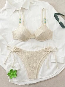 Swim Chiccia 26SS Spring/Summer Vacation Beach Textured Fabric Green Underwire Push-Up Swimwear 2 Pieces Set - Pink - View 7
