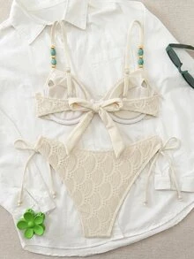Swim Chiccia 26SS Spring/Summer Vacation Beach Textured Fabric Green Underwire Push-Up Swimwear 2 Pieces Set - Pink - View 2