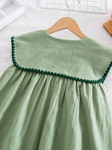 SHEIN 少女/青少年女孩 田园风花卉刺绣花卉图案荷叶边领泡泡袖连衣裙，百搭花卉图案圆领荷叶边撞色连衣裙 - 綠色 - 查看 11