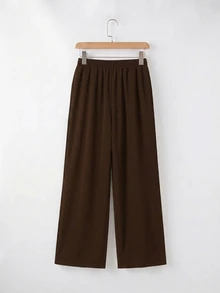 EMERY ROSE Plus Size Women's Notched V-Neck Striped Top And Pants Casual Everyday 2-Piece Set Fall - Brown - View 4