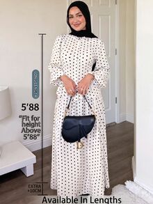 SHEIN Tall CURVE Plus Size Women Polka Dot Lantern Sleeve Single-Breasted Blouse And Skirt Set - Black and White - View 2
