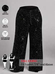 SHEIN Tall CURVE Plus Size Fashion Party Sequin Pants Fall - Black - View 1