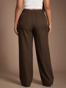 SHEIN Tall CURVE 大尺碼休閒鈕扣寬鬆長褲，適合商務辦公 - 棕色 - 查看 7