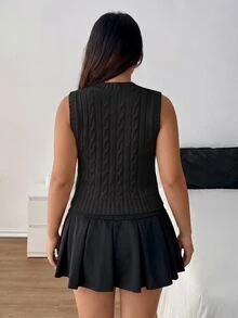 SHEIN Tall CURVE سترة صوفية بنمط فروسية كاجوال للارتداء اليومي للنساء بمقاسات كبيرة - الأسود - مشاهدة 10