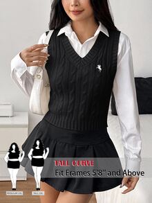 SHEIN Tall CURVE سترة صوفية بنمط فروسية كاجوال للارتداء اليومي للنساء بمقاسات كبيرة - الأسود - مشاهدة 11