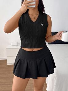 SHEIN Tall CURVE سترة صوفية بنمط فروسية كاجوال للارتداء اليومي للنساء بمقاسات كبيرة - الأسود - مشاهدة 7