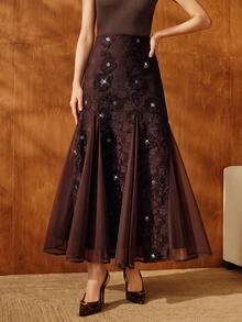 Anewsta Women's Fall/Winter Elegant French Dark Brown High Waist Ruffle Layered Chiffon Skirt For Party Wedding Guest Ceremony - Coffee Brown - View 6