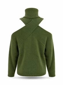 Hotletica Sweater Rajut Wanita Model Pullover Leher Tinggi Warna Polos Premium untuk Musim Gugur/Dingin, Model Halter Neck, Pakaian Rajut yang Indah dan Unik - Hijau Tentara - View 5