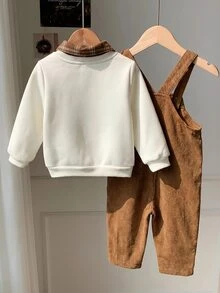 Baby Boy Cartoon Bear Pattern Corduroy Romper - Brown - View 2