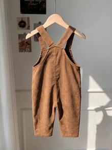 Baby Boy Cartoon Bear Pattern Corduroy Romper - Brown - View 7