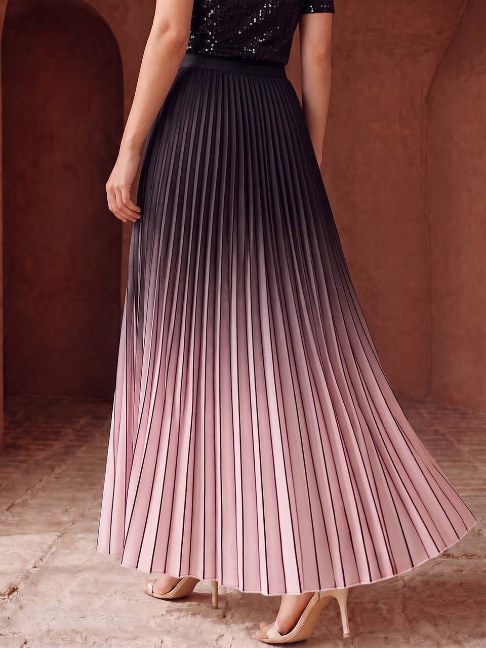 Summer New High-End Fashion Elegant Versatile Slimming Draped Pleated Long Skirt