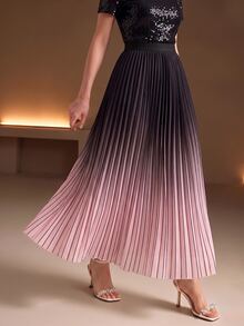 Anewsta Rok Panjang Berlipit Elegan Serbaguna Model Ramping Terbaru untuk Musim Panas - Coffee Brown - View 3