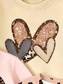 Toddler Girls Leopard Print Heart Butterfly Rabbit Bear Graphic Crew Neck Sweatshirt & Leggings 3 Sets, Fall Casual - Multicolor - View 7