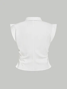 SHEIN MOD Plus Size Summer White Blouse With Necktie, Back To School Office Graduation Wear, Going Out Tops, Bachelorette, Back-To-School, Work Elegant 1920s - White - View 3