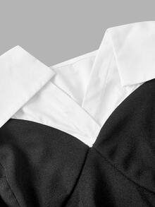 SHEIN MOD 大码女士优雅黑白露肩上衣，简约时尚，休闲日常穿搭，街头风，办公场合，长袖上衣，新年优雅上衣，哥特风，外出上衣，派对上衣，女士休闲上衣，嘉年华，夏季上衣 - 黑與白 - 查看 6