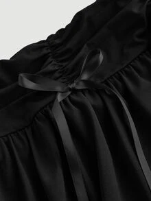 SHEIN MOD Rok Mini Berkerut Gaya Balet Ukuran Plus dengan Hiasan Pita, Celana Panjang Lebar 2 in 1 untuk Musim Gugur - Hitam - View 6