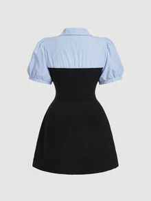 SHEIN MOD Plus Size Blue White Striped Patchwork Black Elegant Commuter 2 In 1 Blazer Dress Modest For Women Graduation Date Night Formal Birthday Corset Summer - Multicolor - View 4