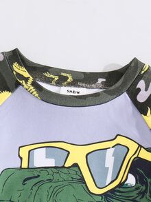 SHEIN 男童迷彩恐龍印花長袖T恤與長褲修身居家睡衣套裝，適合秋冬穿著 - 彩色 - 查看 9