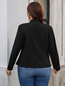 SHEIN Clasi Plus Size Fashion Vintage Double-Breasted Jacket Fall - Black - View 2