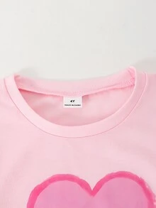 SHEIN 两件套女童针织白色短袖T恤衫和亮片蝴蝶结装饰口袋工装裤，时尚夏季套装 - 彩色 - 查看 7