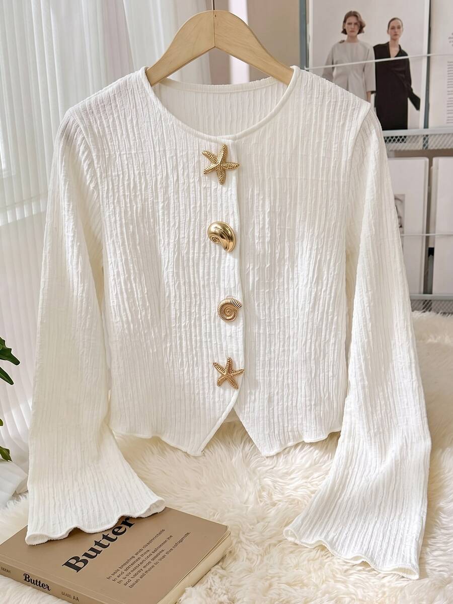 SHEIN Tween Girls Long Sleeve White Knitted Textured Zip Up Jacket, Thin Cardigan Outerwear For Autumn, Sun Protection, Daily, Vacation, Layering - White - View 1