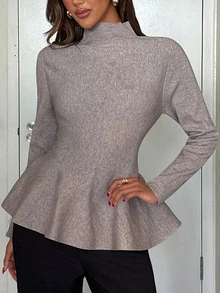 Aloruh Sweater Wanita Model A-Line dengan Pinggang Ramping untuk Musim Gugur/Dingin, Warna Cokelat Muda Elegan untuk Kantor - Khaki - View 4