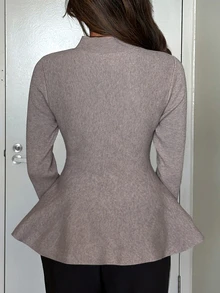 Aloruh Sweater Wanita Model A-Line dengan Pinggang Ramping untuk Musim Gugur/Dingin, Warna Cokelat Muda Elegan untuk Kantor - Khaki - View 2