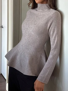 Aloruh Sweater Wanita Model A-Line dengan Pinggang Ramping untuk Musim Gugur/Dingin, Warna Cokelat Muda Elegan untuk Kantor - Khaki - View 5