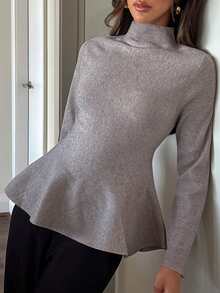 Aloruh Sweater Wanita Model A-Line dengan Pinggang Ramping untuk Musim Gugur/Dingin, Warna Cokelat Muda Elegan untuk Kantor - Khaki - View 6