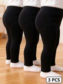 SHEIN Playful Pals Baby Girl 3pcs Solid Elastic Waist Pants Autumn Fall - Black - View 1