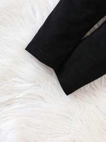 SHEIN Playful Pals Baby Girl 3pcs Solid Elastic Waist Pants Autumn Fall - Black - View 8