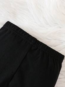 SHEIN Playful Pals Baby Girl 3pcs Solid Elastic Waist Pants Autumn Fall - Black - View 7